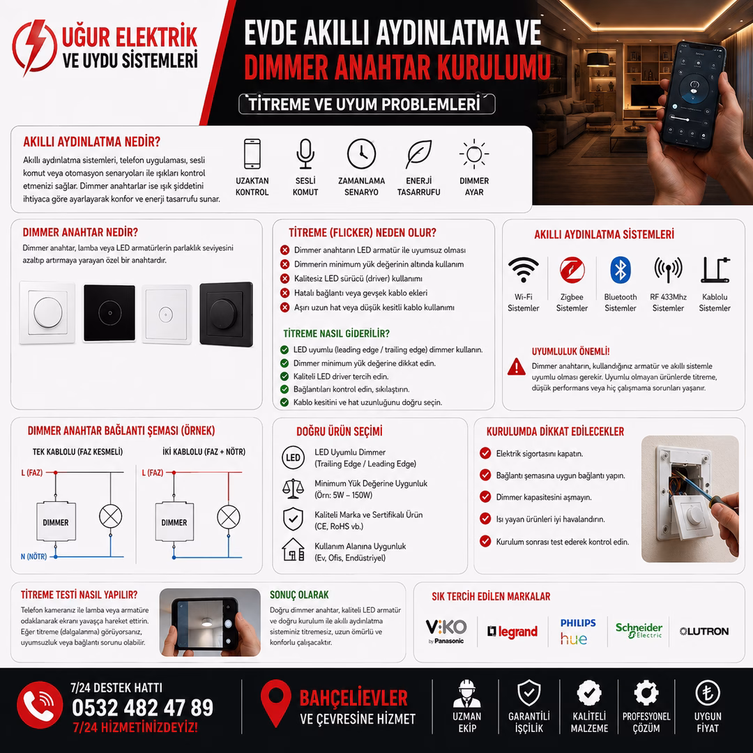 Evde Akıllı Aydınlatma ve Dimmer Anahtar Kurulumu: Titreme ve Uyum Problemleri