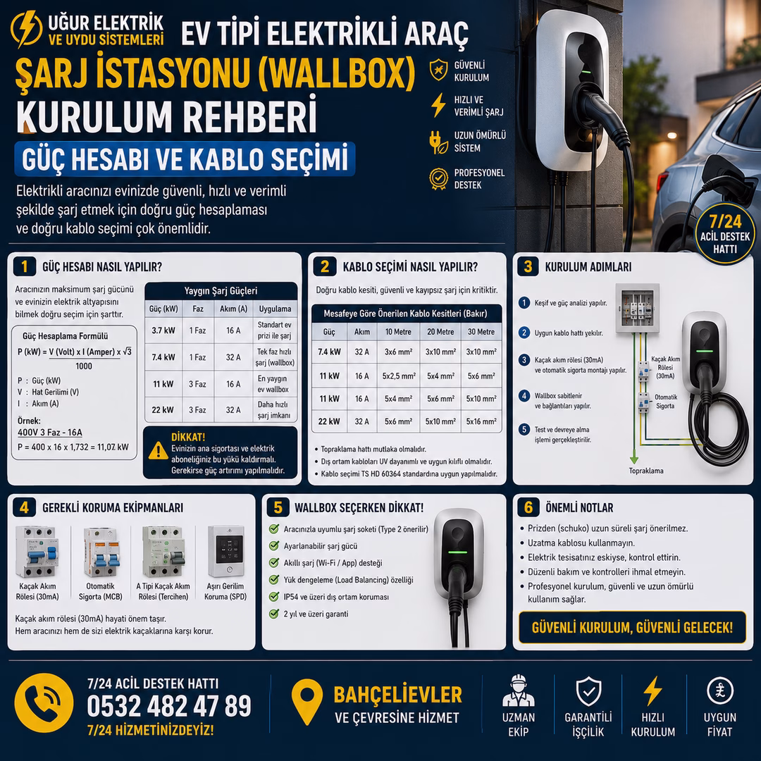 Ev Tipi Elektrikli Araç Şarj İstasyonu (Wallbox) Kurulum Rehberi: Güç Hesabı ve Kablo Seçimi