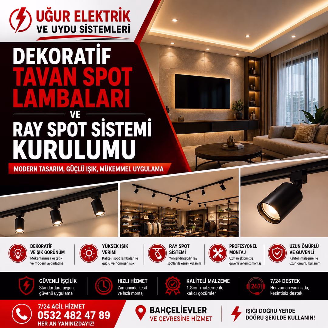 Dekoratif Tavan Spot Lambaları ve Ray Spot Sistemi Kurulumu