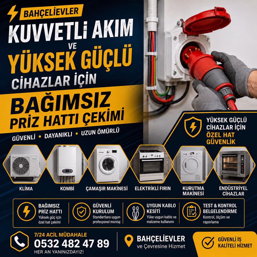 Kuvvetli Akım ve Yüksek Güçlü Cihazlar İçin Bağımsız Priz Hattı Çekimi