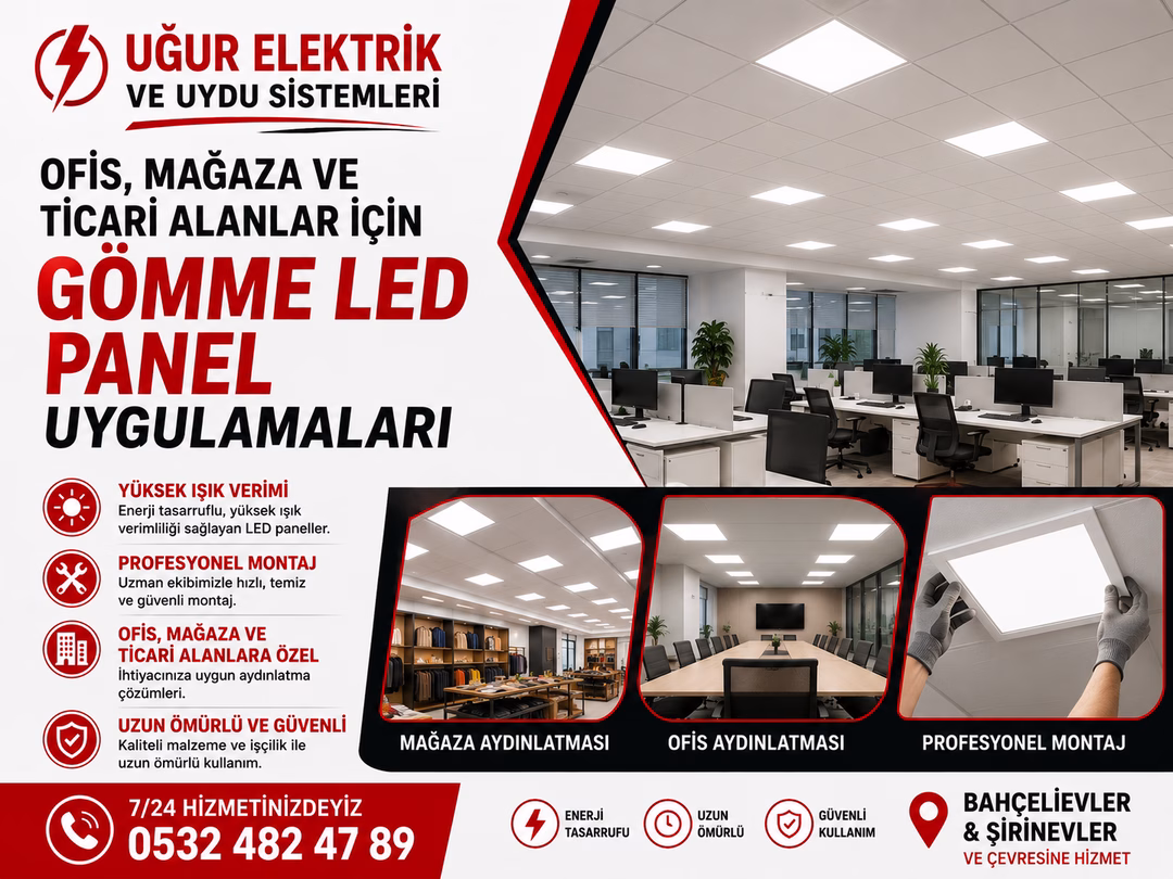 Ofis, Mağaza ve Ticari Alanlar İçin Gömme LED Panel Uygulamaları