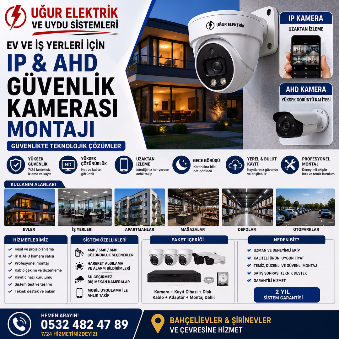 Ev ve İş Yerleri İçin IP & AHD Güvenlik Kamerası Montajı