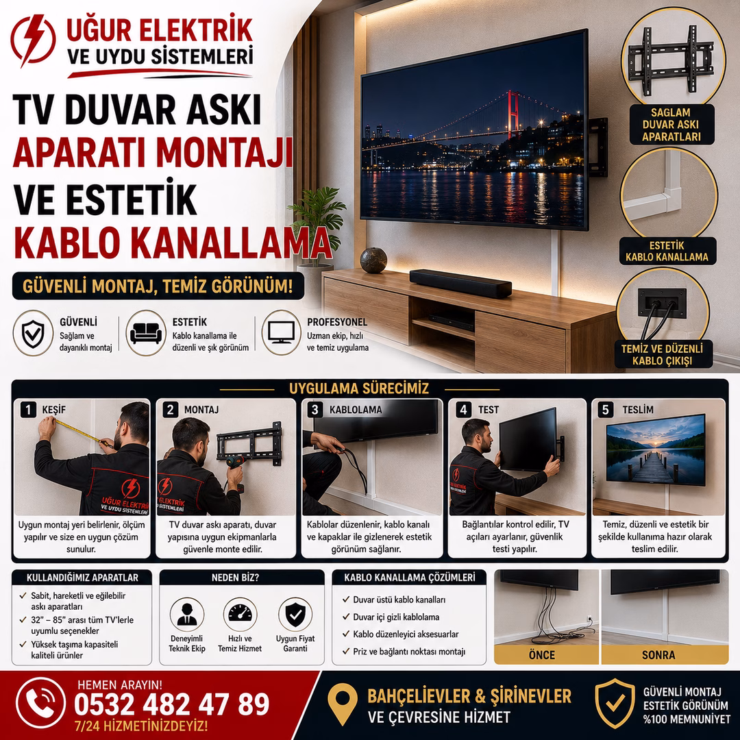 TV Duvar Askı Aparatı Montajı ve Estetik Kablo Kanallama