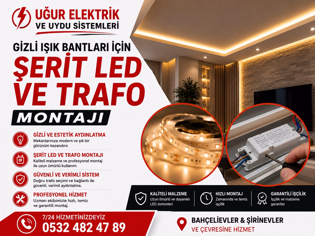 Gizli Işık Bantları İçin Şerit LED ve Trafo Montajı