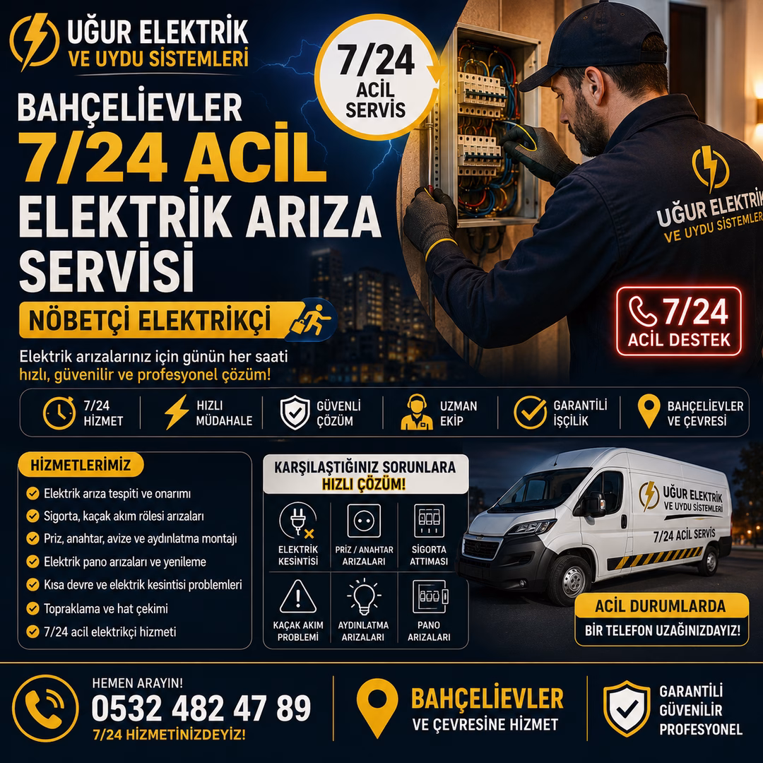 Bahçelievler 7/24 Acil Elektrik Arıza Servisi ve Nöbetçi Elektrikçi